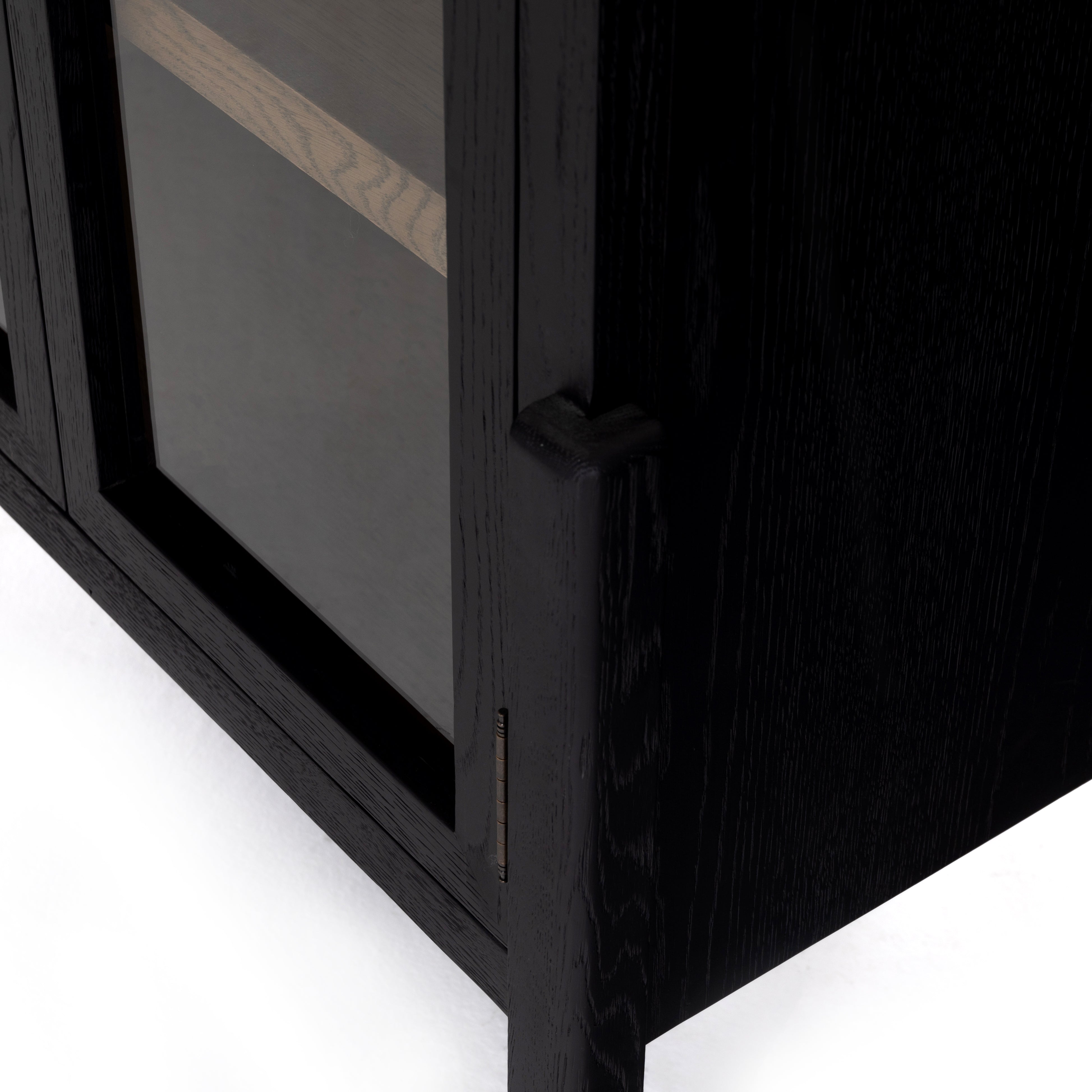Drifted Black Oak and Drifted Oak with Tempered Glass and Antique Brass Iron | Tolle Cabinet | Valley Ridge Furniture