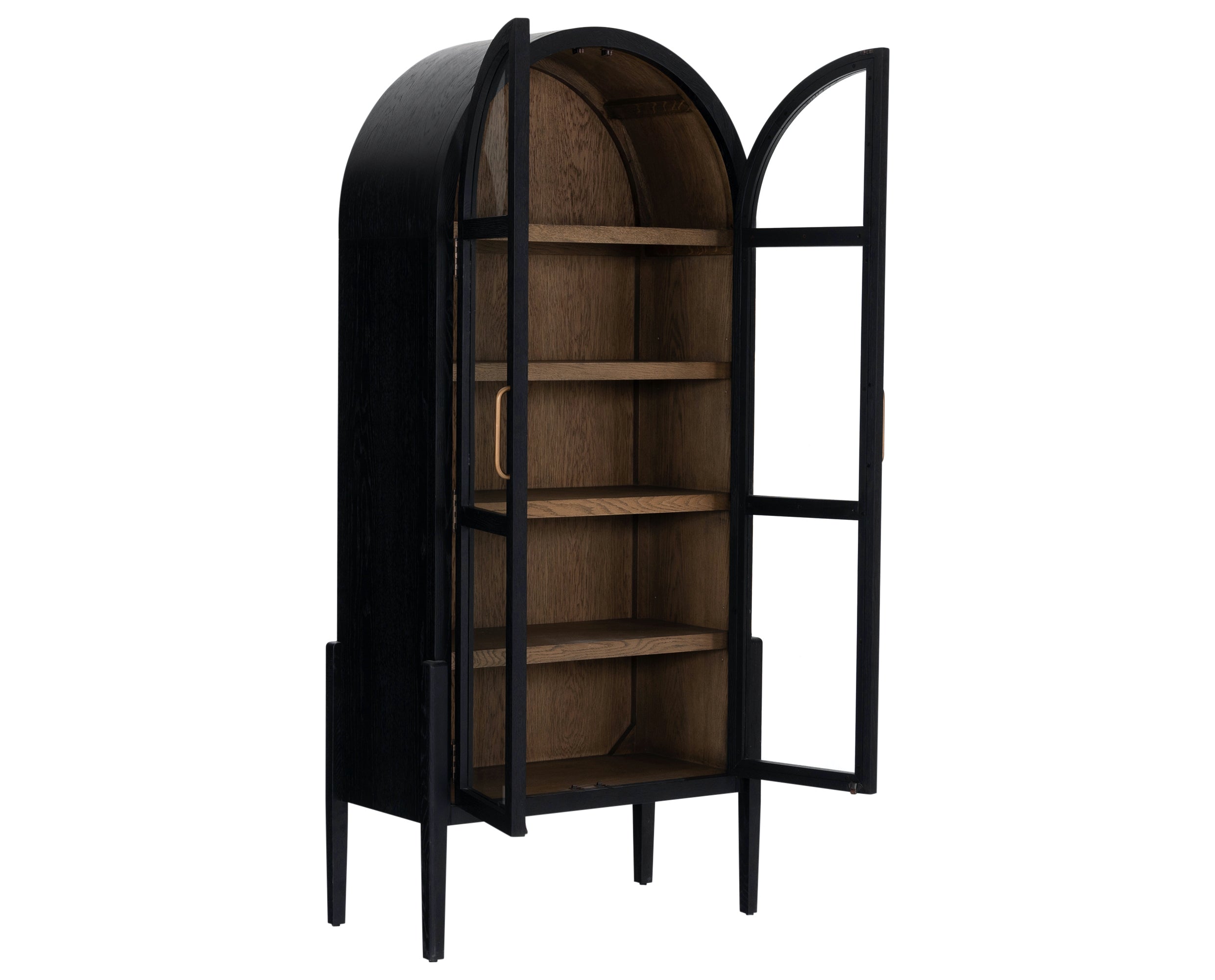 Drifted Black Oak and Drifted Oak with Tempered Glass and Antique Brass Iron | Tolle Cabinet | Valley Ridge Furniture