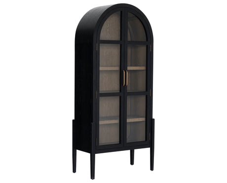 Drifted Black Oak and Drifted Oak with Tempered Glass and Antique Brass Iron | Tolle Cabinet | Valley Ridge Furniture