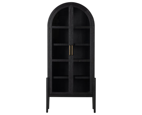 Drifted Black Oak and Tempered Glass with Antique Brass Iron | Tolle Cabinet | Valley Ridge Furniture