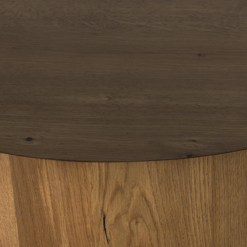 Amber Oak Resin with Dark Gunmetal Iron | Eaton Drum Coffee Table | Valley Ridge Furniture