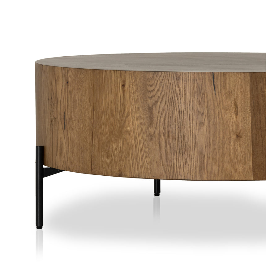 Amber Oak Resin with Dark Gunmetal Iron | Eaton Drum Coffee Table | Valley Ridge Furniture