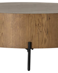 Amber Oak Resin with Dark Gunmetal Iron | Eaton Drum Coffee Table | Valley Ridge Furniture