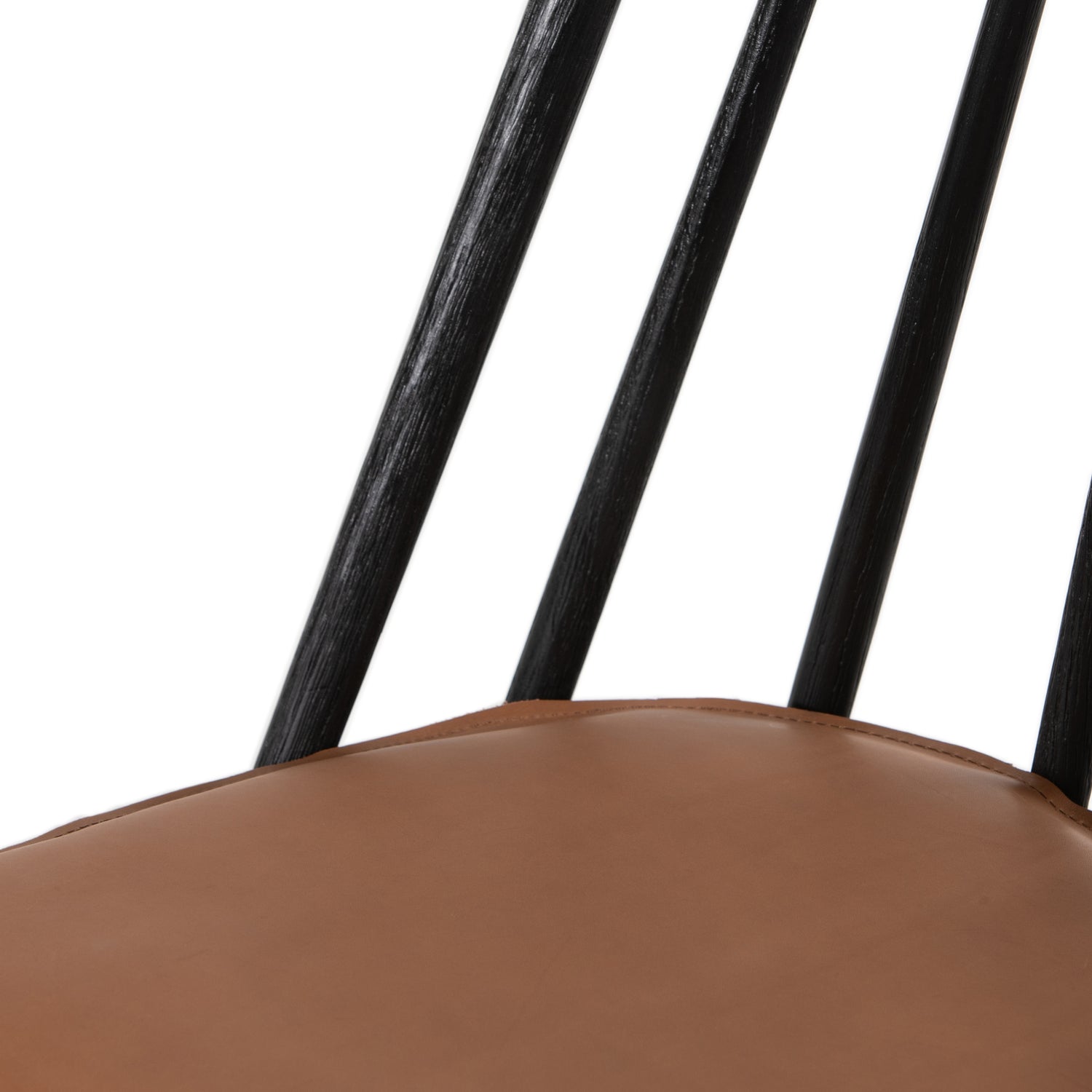 Black Oak & Whiskey Saddle Leather with Ivory Backing Fabric | Lewis Windsor Chair | Valley Ridge Furniture
