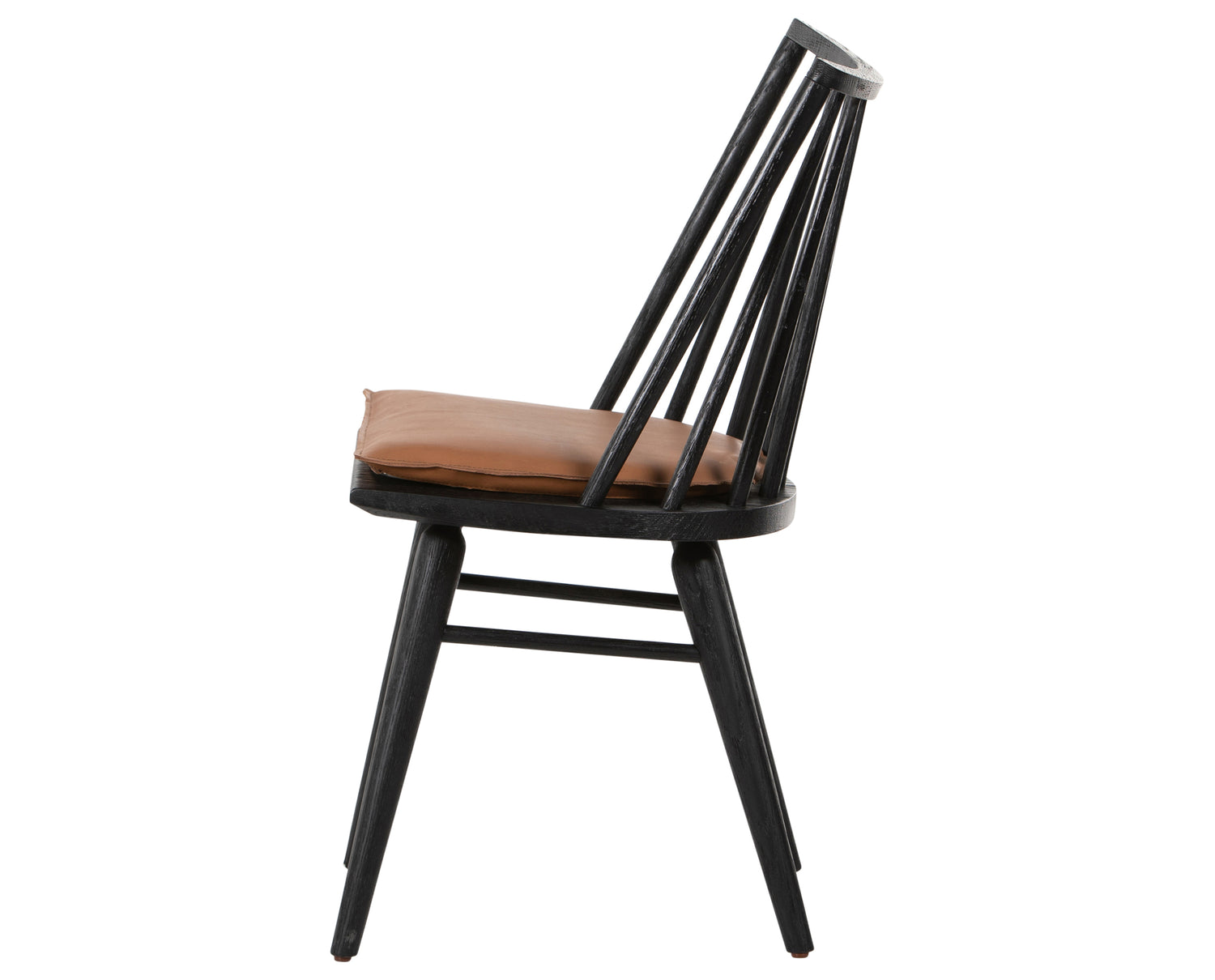 Black Oak & Whiskey Saddle Leather with Ivory Backing Fabric | Lewis Windsor Chair | Valley Ridge Furniture