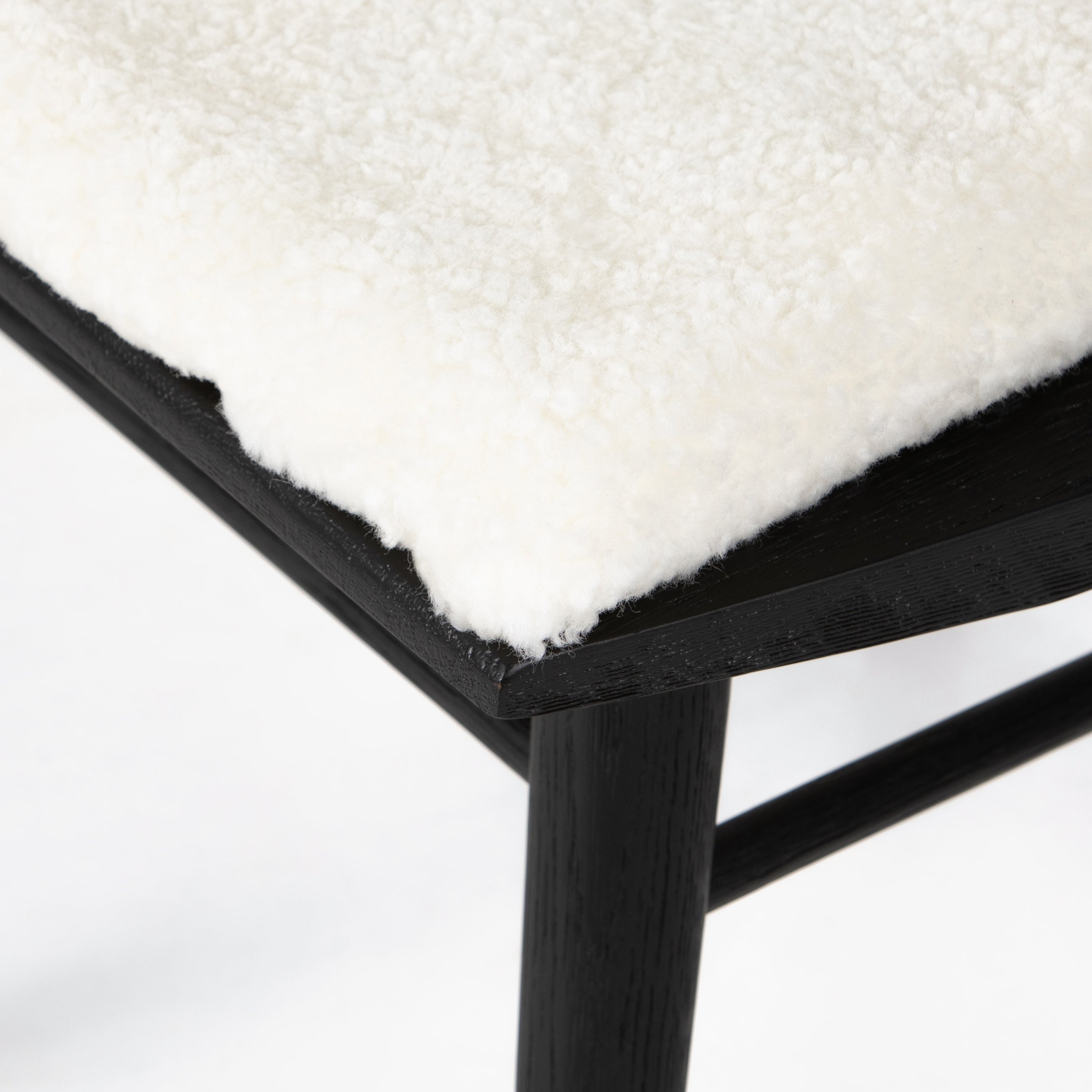 Black Oak and Cream Shorn Sheepskin with Ivory Backing Fabric | Lewis Windsor Chair | Valley Ridge Furniture