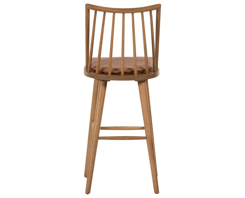 Sandy Oak and Whiskey Saddle Leather with Ivory Backing Fabric (Bar Height) | Lewis Windsor Bar/Counter Chair | Valley Ridge Furniture