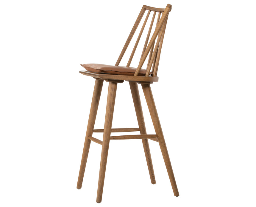 Sandy Oak and Whiskey Saddle Leather with Ivory Backing Fabric (Bar Height) | Lewis Windsor Bar/Counter Chair | Valley Ridge Furniture