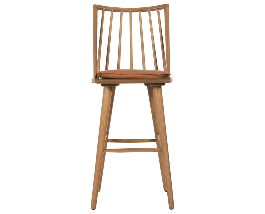 Sandy Oak and Whiskey Saddle Leather with Ivory Backing Fabric (Bar Height) | Lewis Windsor Bar/Counter Chair | Valley Ridge Furniture