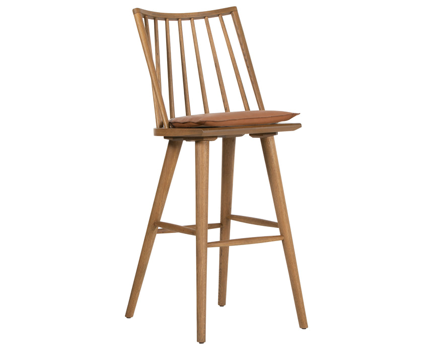 Sandy Oak and Whiskey Saddle Leather with Ivory Backing Fabric (Bar Height) | Lewis Windsor Bar/Counter Chair | Valley Ridge Furniture