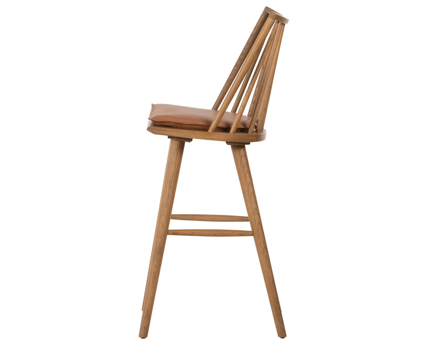 Sandy Oak and Whiskey Saddle Leather with Ivory Backing Fabric (Bar Height) | Lewis Windsor Bar/Counter Chair | Valley Ridge Furniture