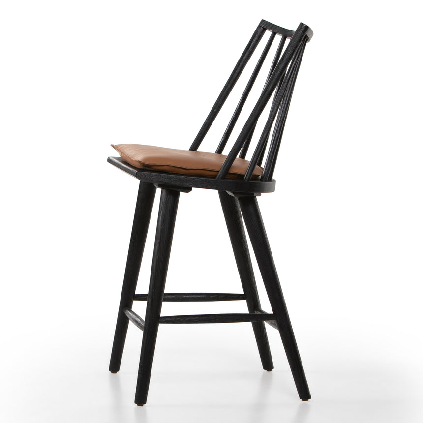 Black Oak and Whiskey Saddle Leather with Ivory Backing Fabric (Counter Height) | Lewis Windsor Bar/Counter Chair | Valley Ridge Furniture