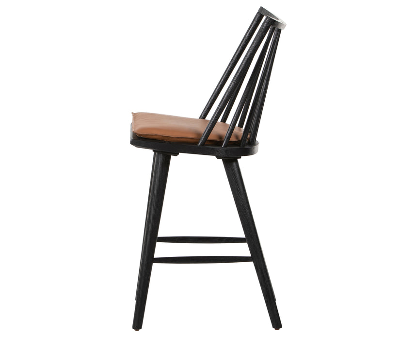 Black Oak and Whiskey Saddle Leather with Ivory Backing Fabric (Counter Height) | Lewis Windsor Bar/Counter Chair | Valley Ridge Furniture