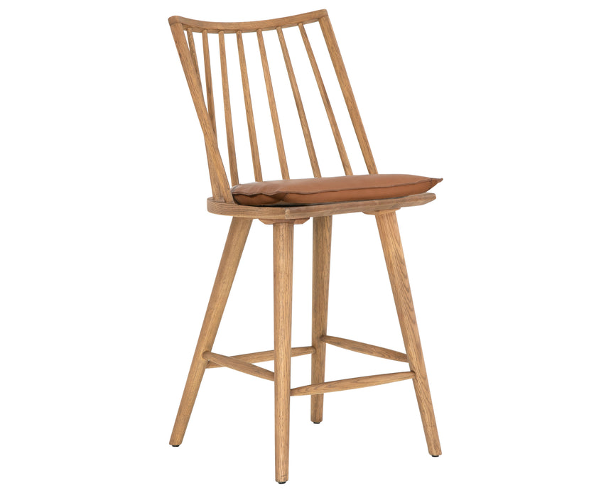Sandy Oak and Whiskey Saddle Leather with Ivory Backing Fabric (Counter Height) | Lewis Windsor Bar/Counter Chair | Valley Ridge Furniture