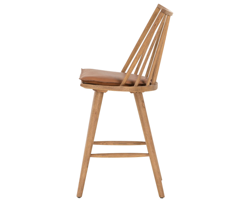 Sandy Oak and Whiskey Saddle Leather with Ivory Backing Fabric (Counter Height) | Lewis Windsor Bar/Counter Chair | Valley Ridge Furniture