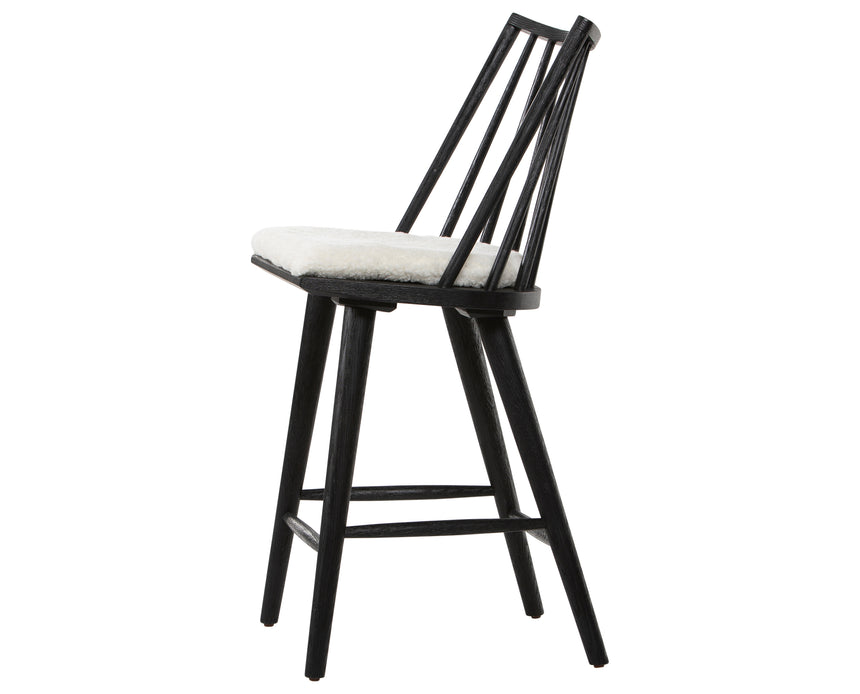 Black Oak and Cream Shorn Sheepskin with Ivory Backing Fabric (Counter Height) | Lewis Windsor Bar/Counter Chair | Valley Ridge Furniture