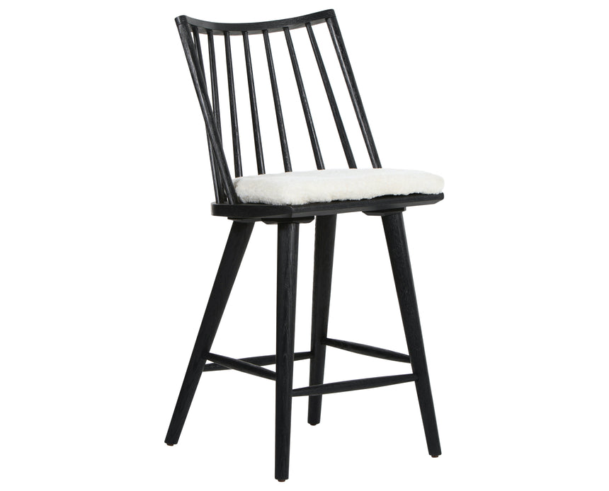 Black Oak and Cream Shorn Sheepskin with Ivory Backing Fabric (Counter Height) | Lewis Windsor Bar/Counter Chair | Valley Ridge Furniture