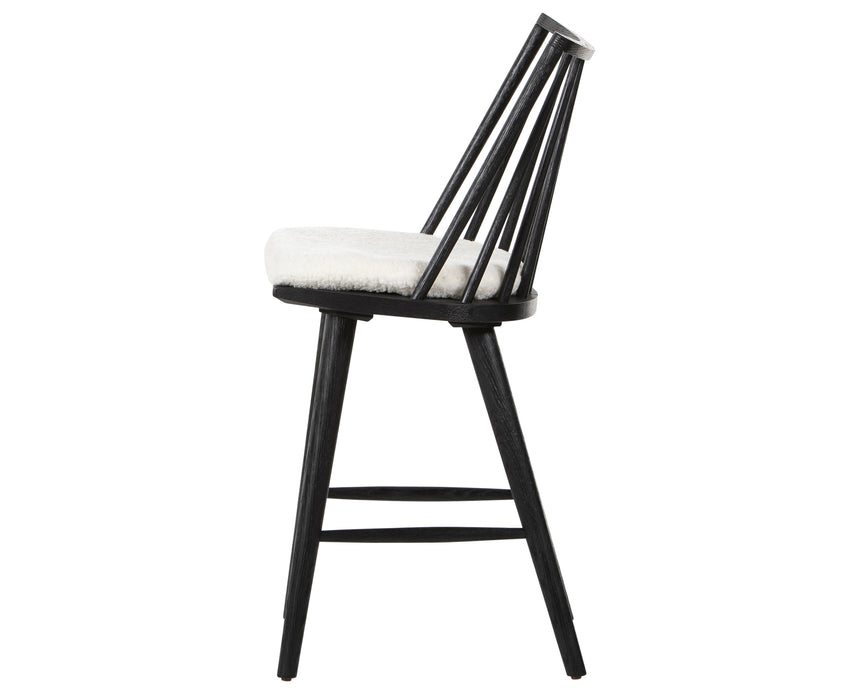 Black Oak and Cream Shorn Sheepskin with Ivory Backing Fabric (Counter Height) | Lewis Windsor Bar/Counter Chair | Valley Ridge Furniture