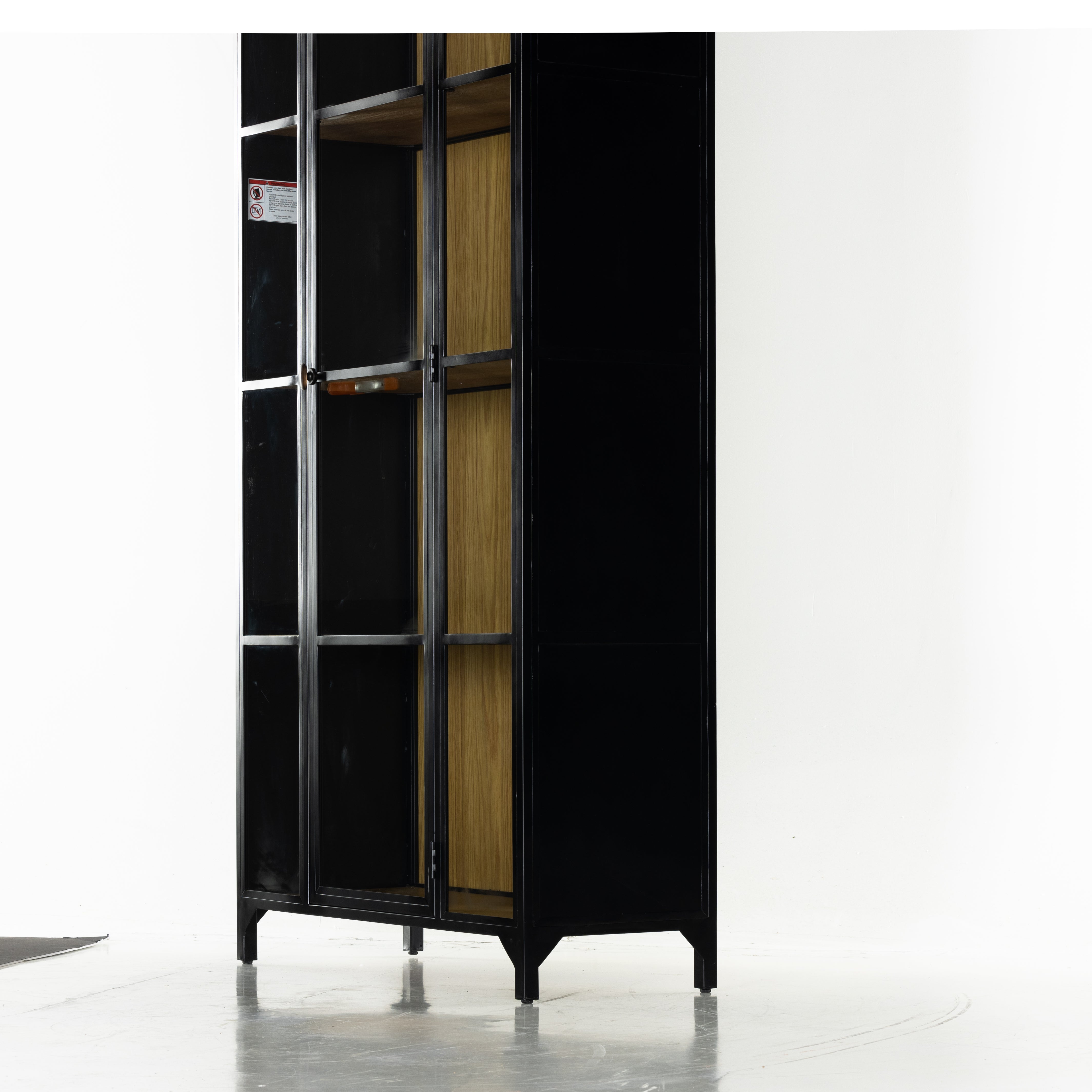Black Iron and Light Oak Veneer with Clear Glass and Weathered Bronze Iron | Belmont Cabinet | Valley Ridge Furniture 