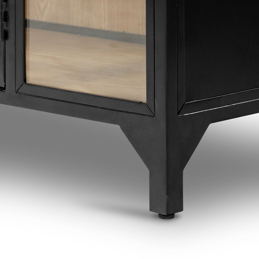 Black Iron and Light Oak Veneer with Clear Glass and Weathered Bronze Iron | Belmont Cabinet | Valley Ridge Furniture 