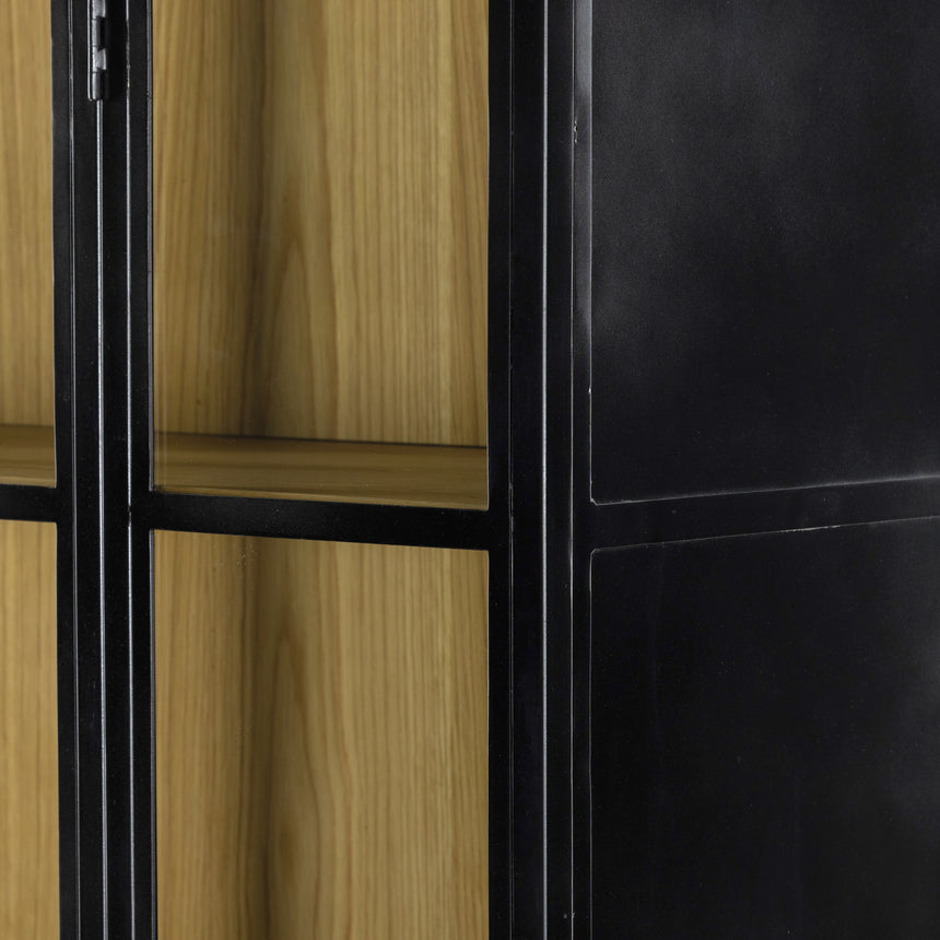 Black Iron and Light Oak Veneer with Clear Glass and Weathered Bronze Iron | Belmont Cabinet | Valley Ridge Furniture 