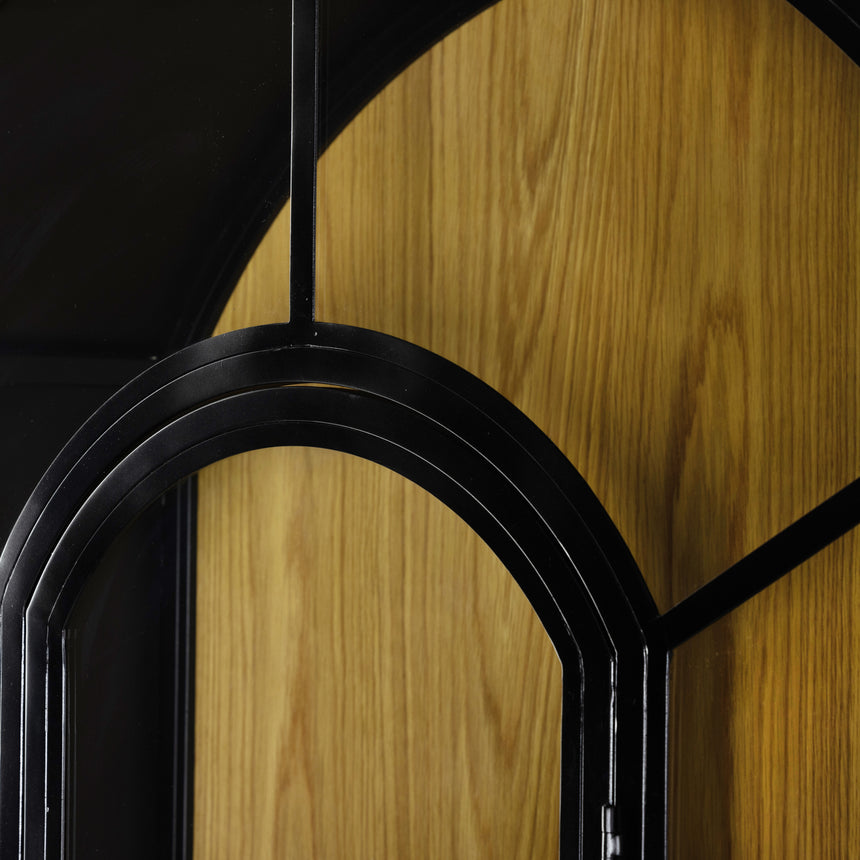 Black Iron and Light Oak Veneer with Clear Glass and Weathered Bronze Iron | Belmont Cabinet | Valley Ridge Furniture 