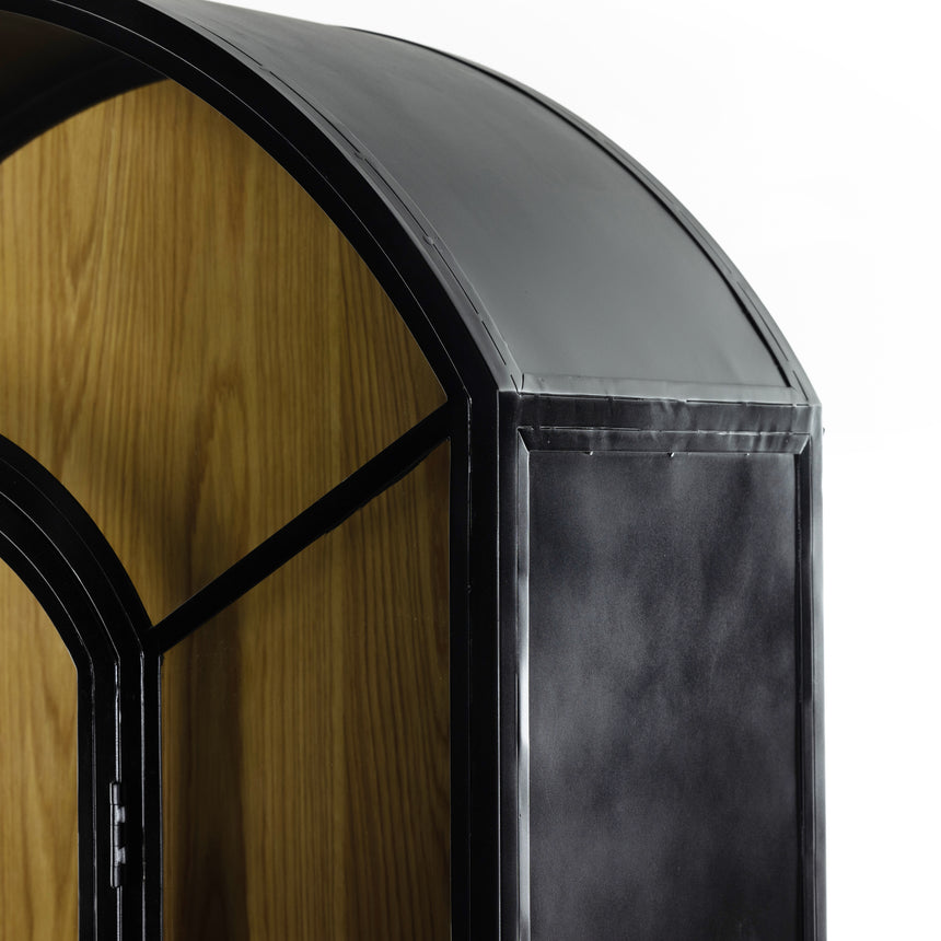 Black Iron and Light Oak Veneer with Clear Glass and Weathered Bronze Iron | Belmont Cabinet | Valley Ridge Furniture 