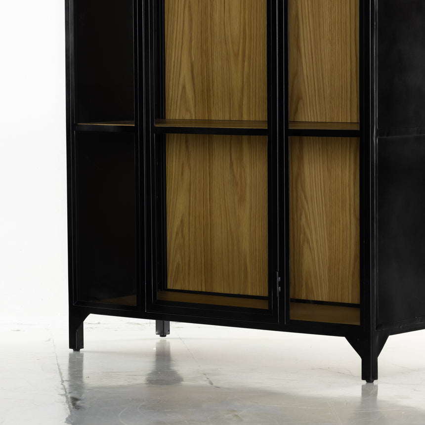 Black Iron and Light Oak Veneer with Clear Glass and Weathered Bronze Iron | Belmont Cabinet | Valley Ridge Furniture 