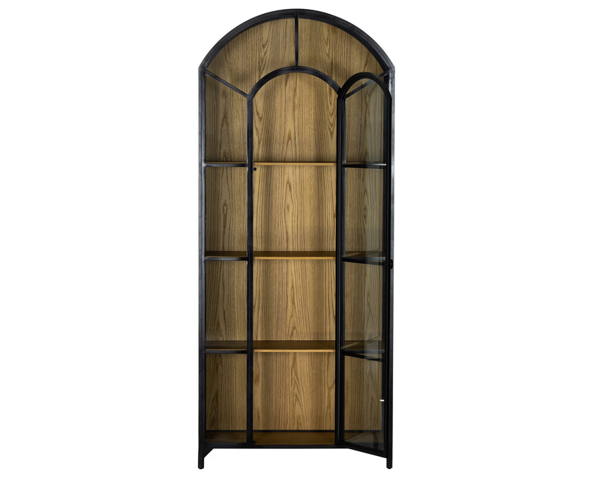 Black Iron and Light Oak Veneer with Clear Glass and Weathered Bronze Iron | Belmont Cabinet | Valley Ridge Furniture 