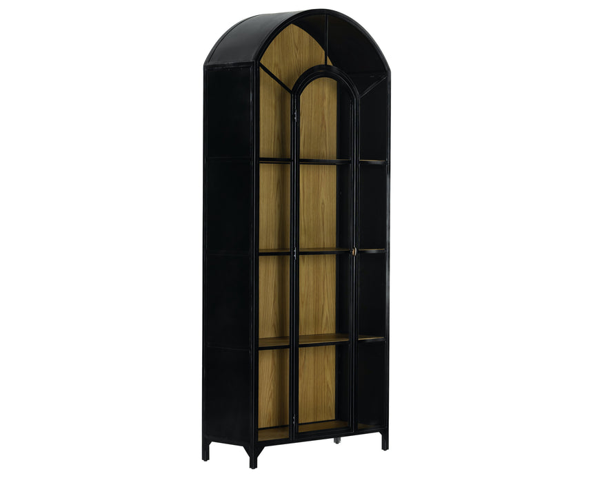 Black Iron and Light Oak Veneer with Clear Glass and Weathered Bronze Iron | Belmont Cabinet | Valley Ridge Furniture 