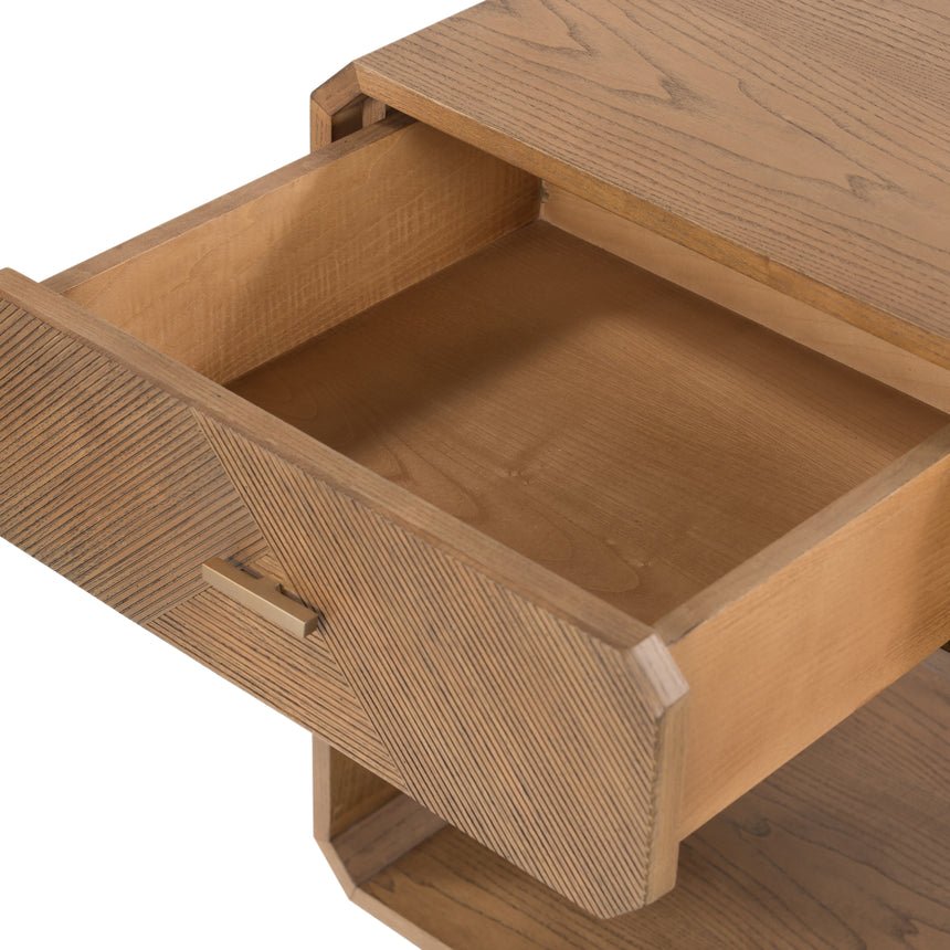 Natural Ash Veneer & Natural Ash with Satin Brass Iron | Caspian Nightstand | Valley Ridge Furniture