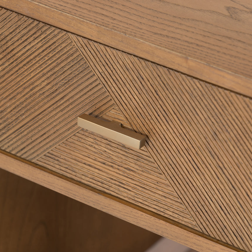 Natural Ash Veneer & Natural Ash with Satin Brass Iron | Caspian Nightstand | Valley Ridge Furniture
