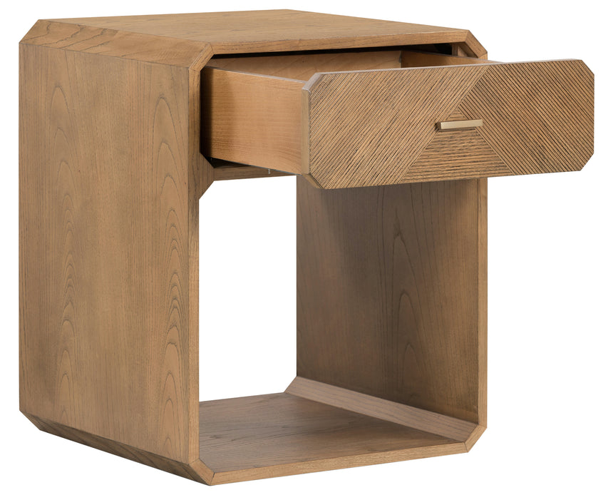 Natural Ash Veneer & Natural Ash with Satin Brass Iron | Caspian Nightstand | Valley Ridge Furniture