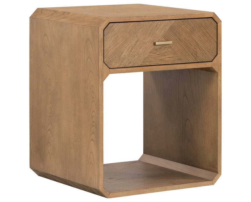 Natural Ash Veneer & Natural Ash with Satin Brass Iron | Caspian Nightstand | Valley Ridge Furniture
