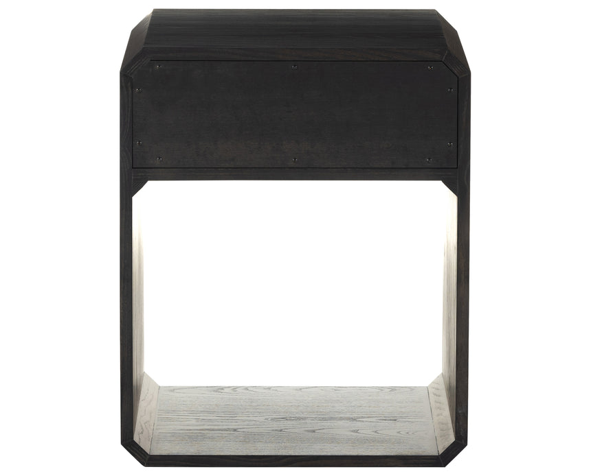 Black Ash Veneer & Black Ash with Satin Brass Iron | Caspian Nightstand | Valley Ridge Furniture