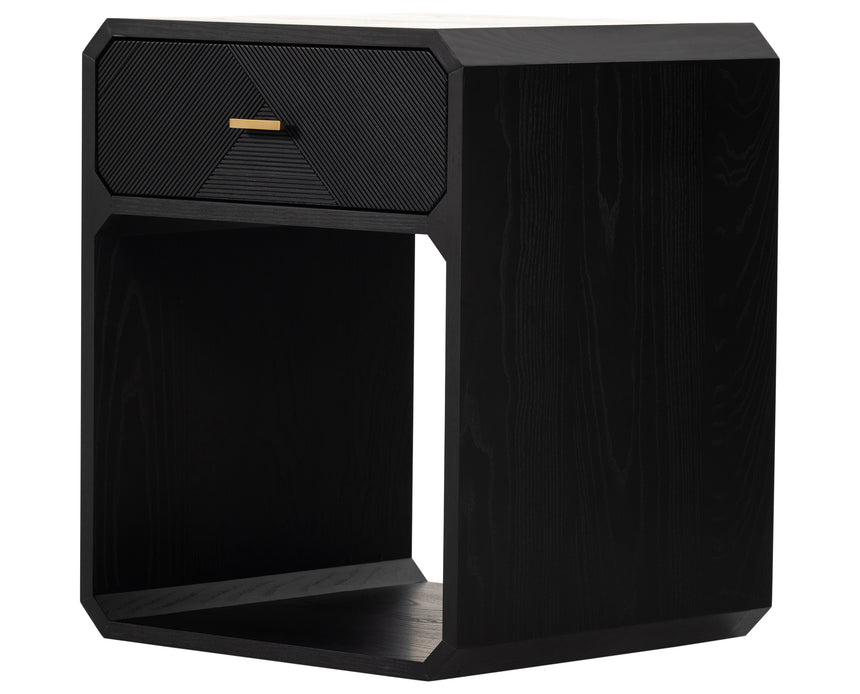 Black Ash Veneer & Black Ash with Satin Brass Iron | Caspian Nightstand | Valley Ridge Furniture