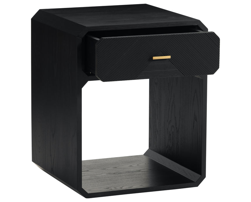 Black Ash Veneer & Black Ash with Satin Brass Iron | Caspian Nightstand | Valley Ridge Furniture
