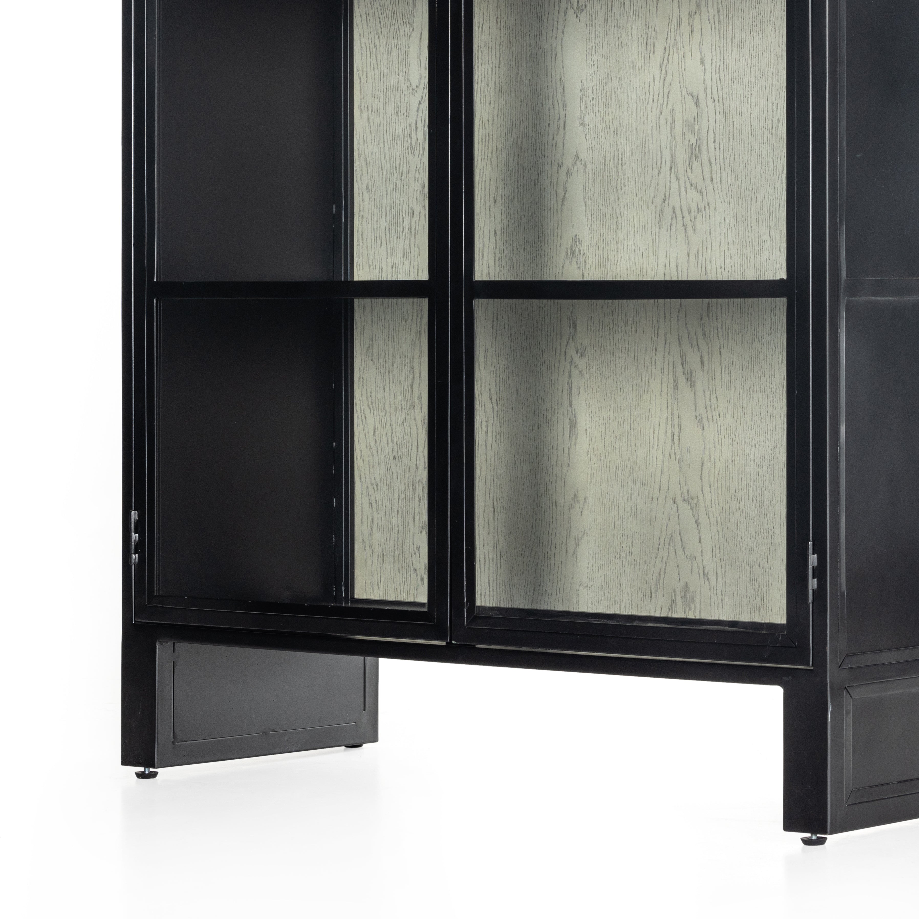 Black Iron and Vintage White Oak with Clear Glass | Breya Cabinet | Valley Ridge Furniture