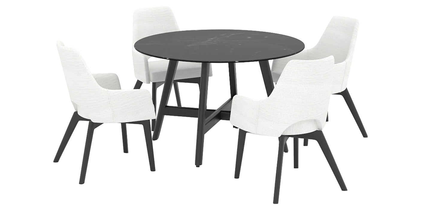 Peppercorn Washed Birch with Matte Finish and B2 Onyx Porcelain with AK Fabric | Canadel Downtown 4848 Dining Set - Floor Model | Valley Ridge Furniture