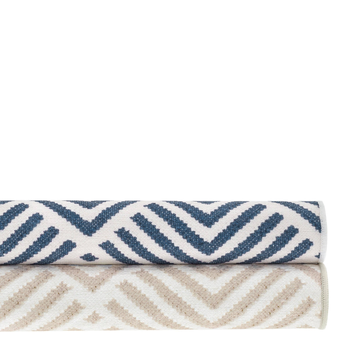 Dash & Albert Cleo Machine Washable Rug in Navy and Wilderness Cement, rolled stack