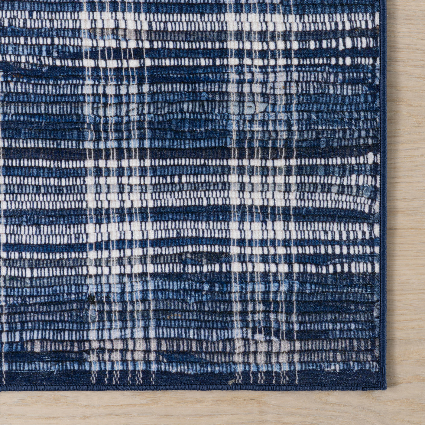 Denim Plaid Machine Washable Rug