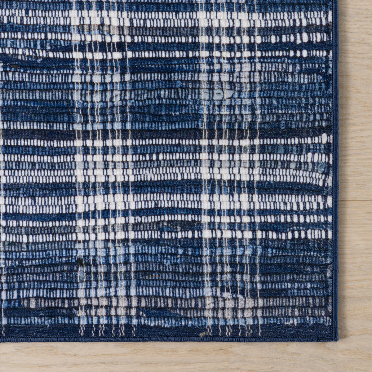 Denim Plaid Machine Washable Rug