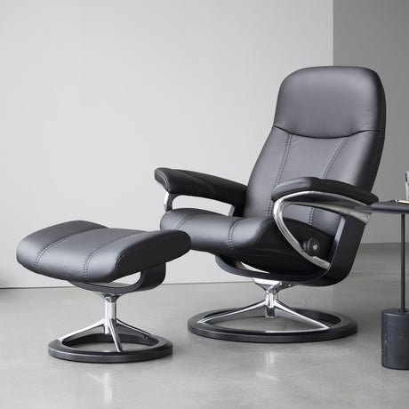 Stressless Consul Recliner Signature Base, room setting, shown in Batick Black all-groups