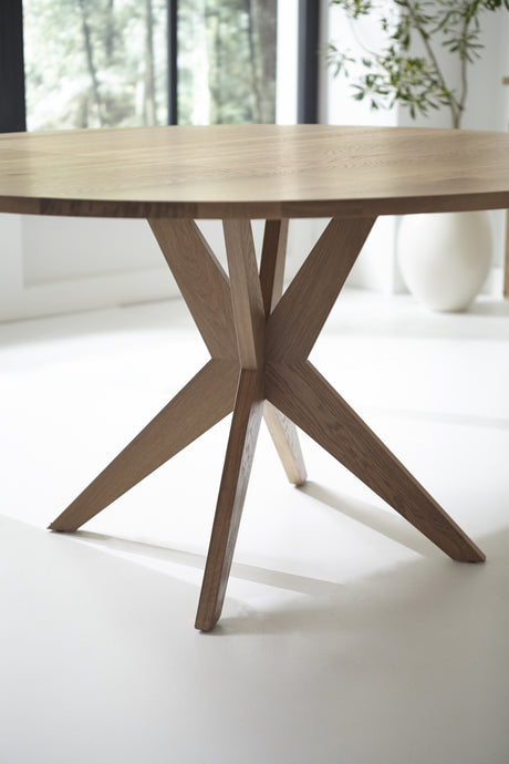 West Bros Fulton 60" Round Dining Table in 89 Sand, in a room setting
