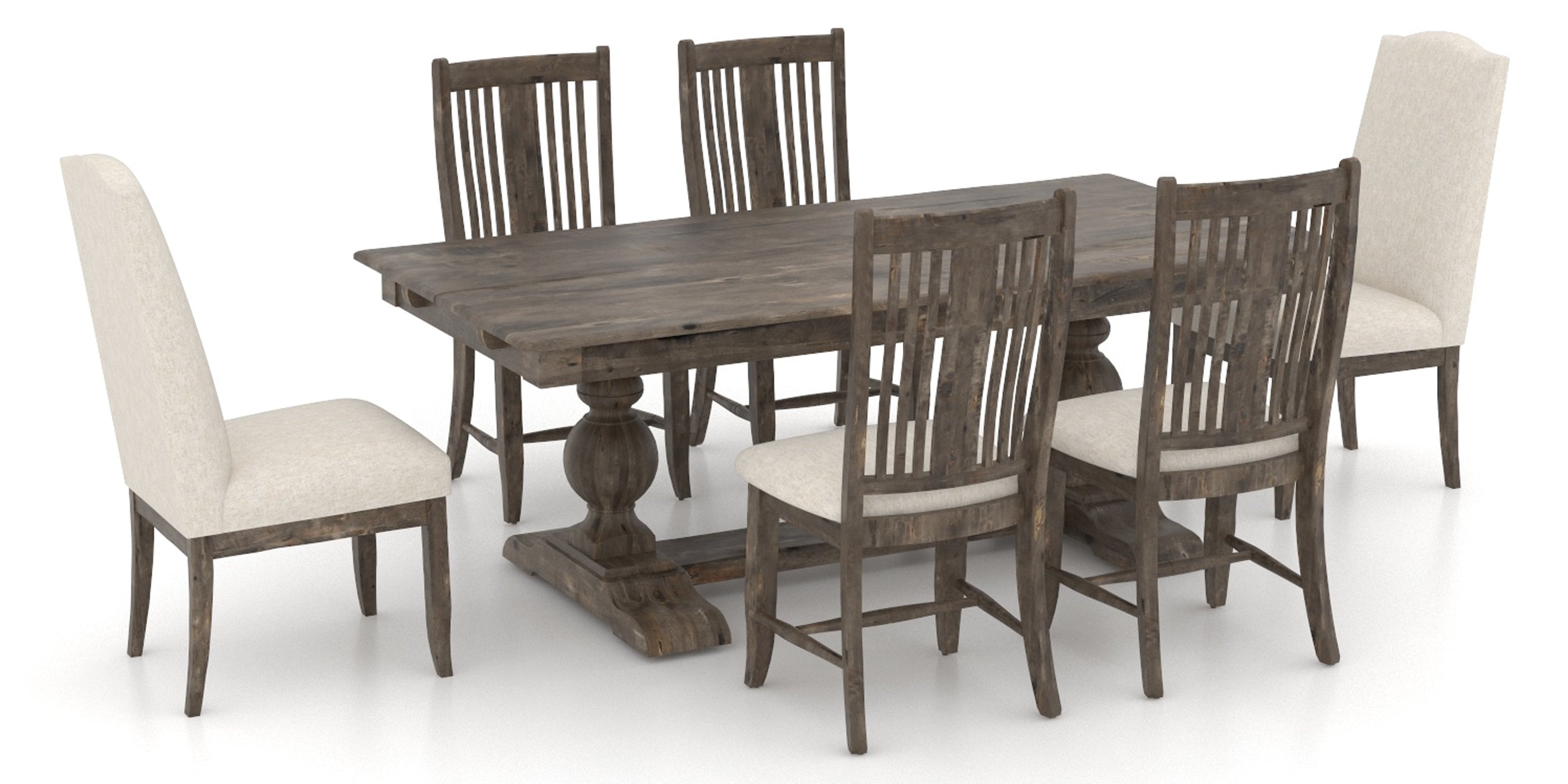 Shadow Birch with Distressed Finish and 7Q Fabric | Canadel Champlain 4280 Dining Set | Valley Ridge Furniture