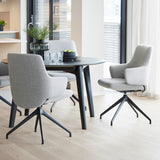Stressless Laurel Low Back Dining Chair with Swivel Base (D350), room setting, shown in Clover Light Grey all-groups