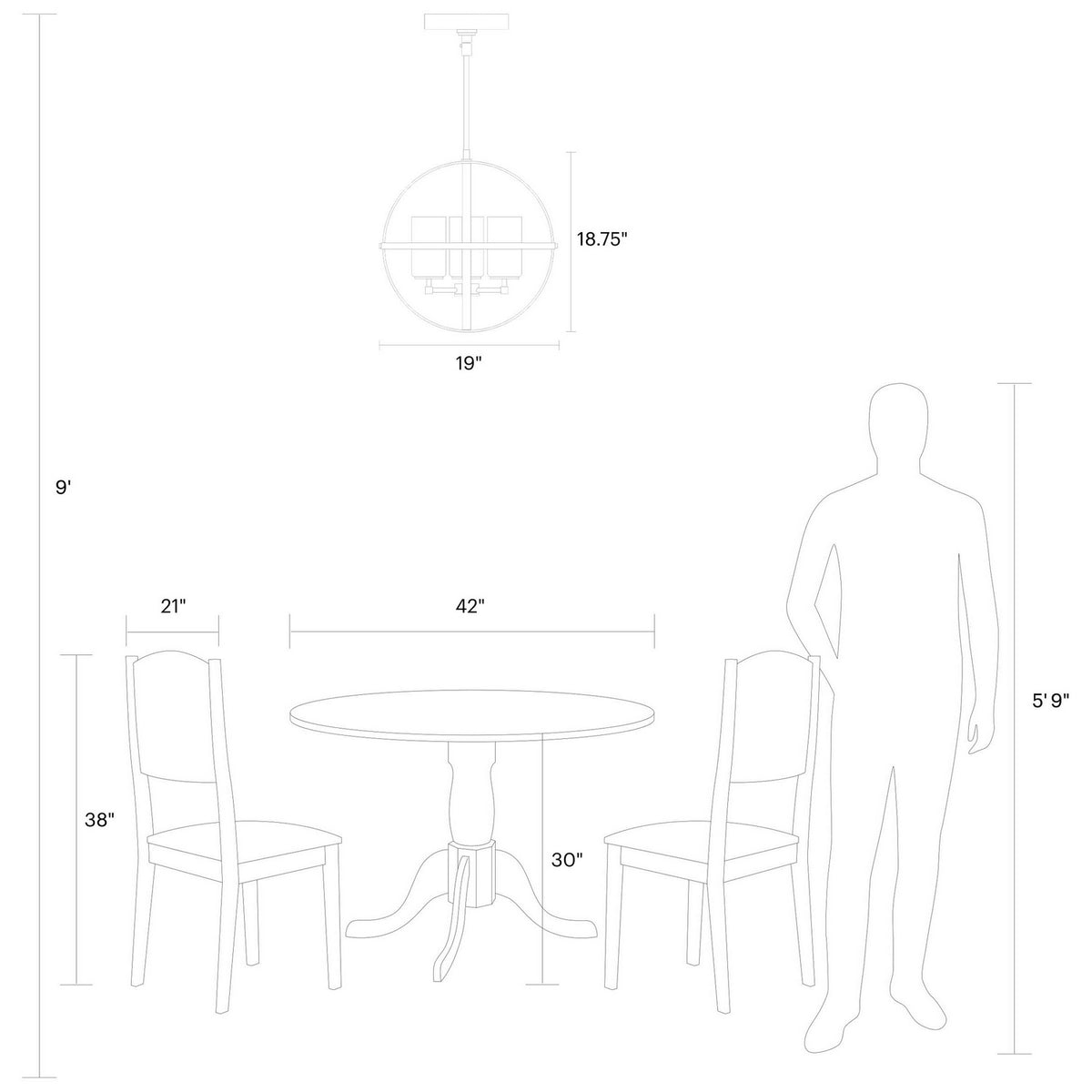 Alturas Three Light Chandelier — Etched / White Inside
