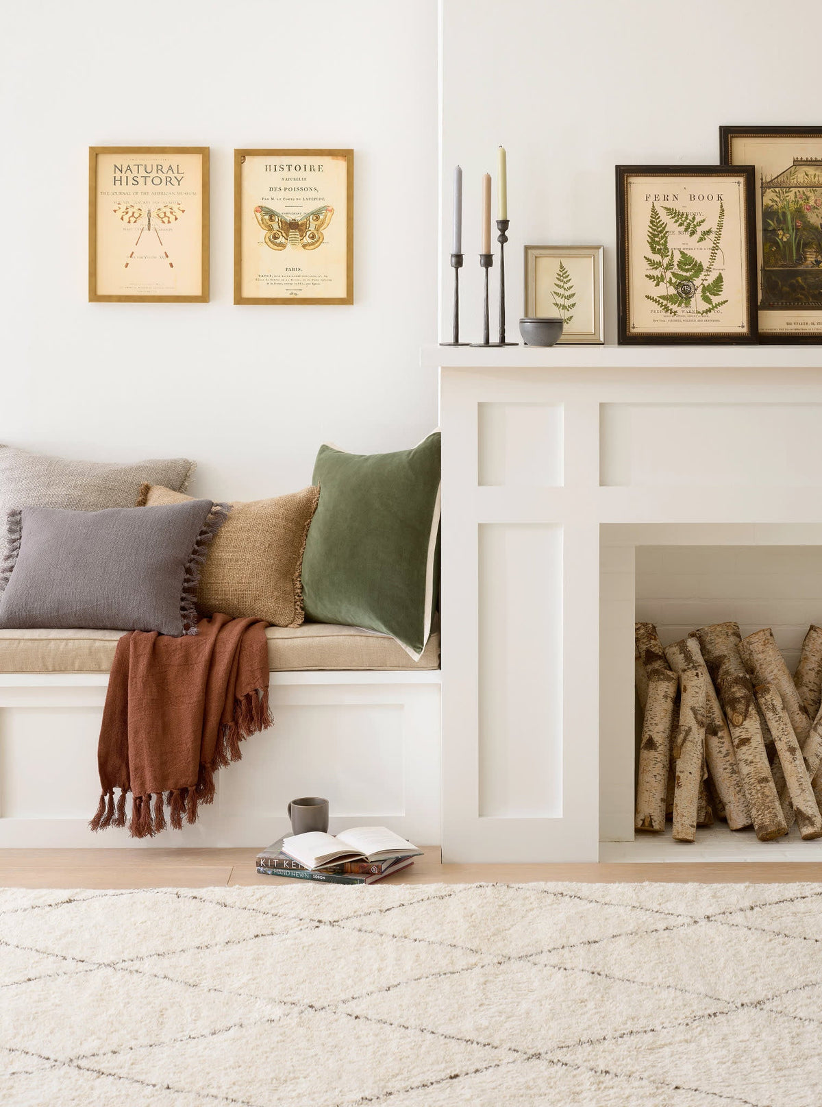 Dash & Albert Numa Hand Knotted Wool Rug in Charcoal, window seat setting