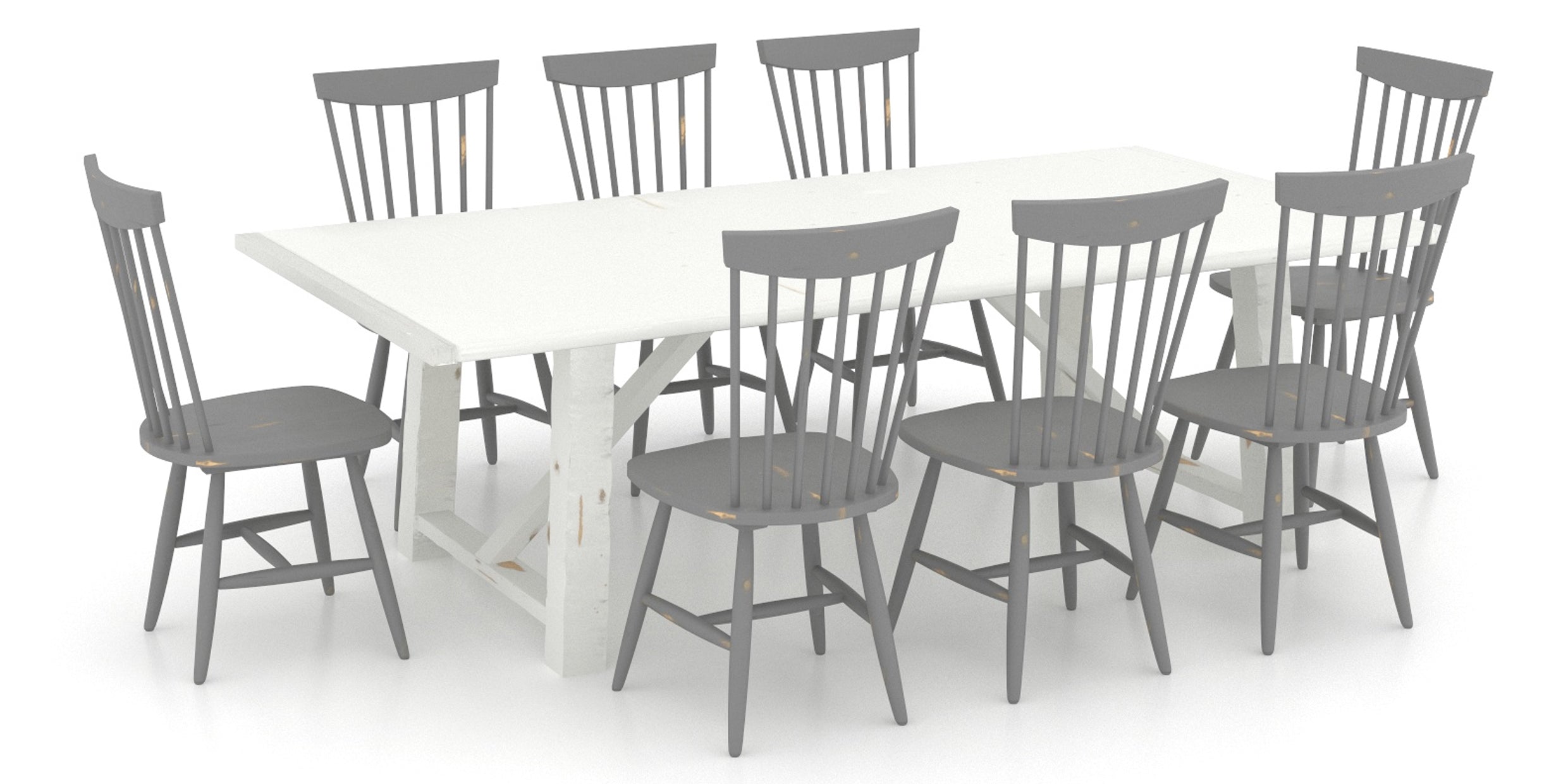 Dove White Birch and Steel Grey Birch with Distressed Finish | Canadel Champlain 4896 Dining Set | Valley Ridge Furniture