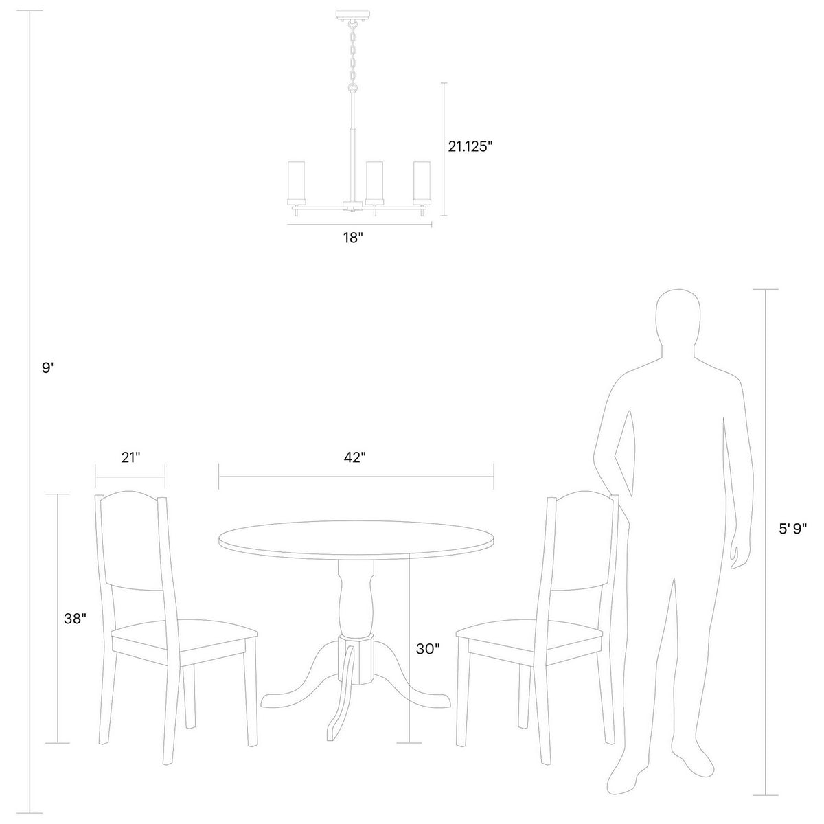 Three Light Chandelier — 21.13", 60 W